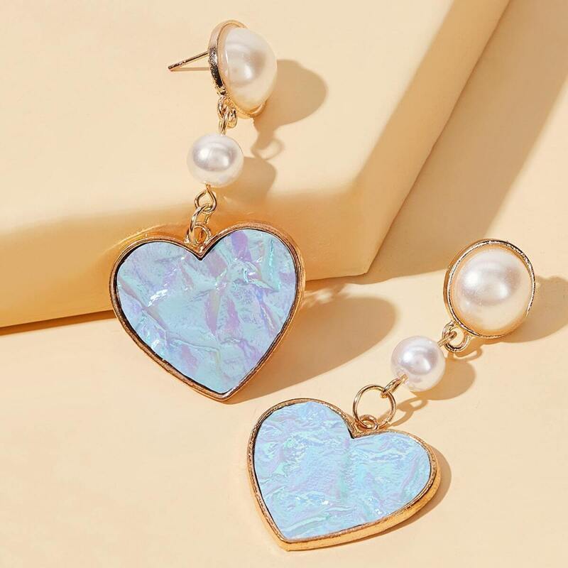 

Faux Pearl Decor Heart Drop Earrings 1pair, Multicolor