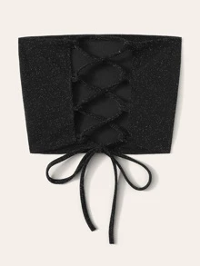 Chiquease Glittered Self-Tie Cropped Tube Top - Black - View 2