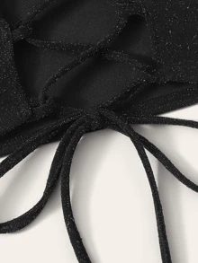 Chiquease Glittered Self-Tie Cropped Tube Top - Black - View 3