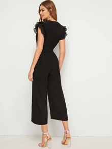 Firerie Layered Pleated Sleeve Belted Jumpsuit - Black - View 2
