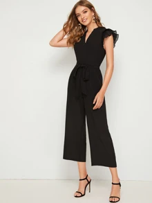 Firerie Layered Pleated Sleeve Belted Jumpsuit - Black - View 4