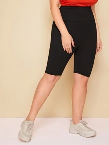 SHEIN LUNE Plus Wide Band Waist Cycling Shorts - Black - View 5