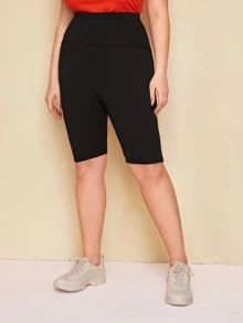 SHEIN LUNE Plus Wide Band Waist Cycling Shorts - Black - View 4