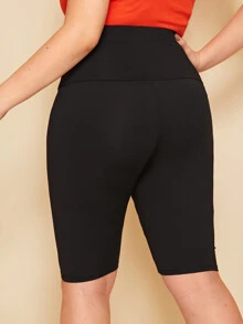 SHEIN LUNE Plus Wide Band Waist Cycling Shorts - Black - View 2