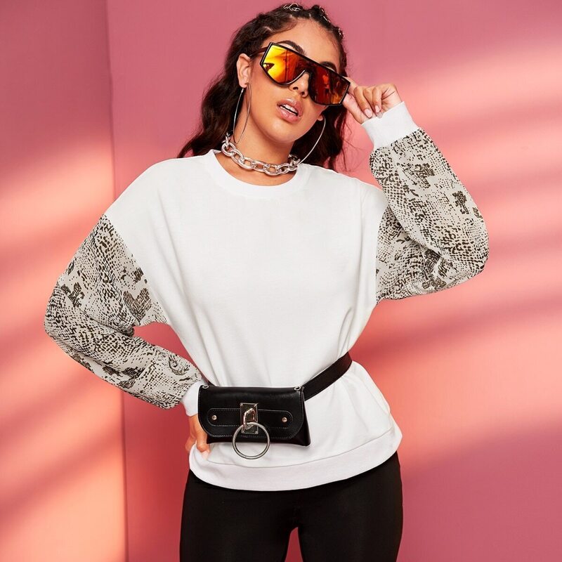 

Snakeskin Print Sleeve Sweatshirt Without bag, White