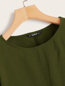 SHEIN Ruffle Cuff Smock Top - Army Green - View 4
