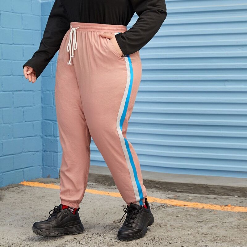 

Plus Tape Side Drawstring Sweatpants, Pink