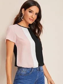 SHEIN Keyhole Back Colorblock Top - Multicolor - View 5