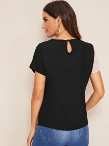 SHEIN Keyhole Back Colorblock Top - Multicolor - View 2