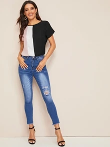 SHEIN Keyhole Back Colorblock Top - Multicolor - View 3