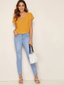 SHEIN LUNE Top unicolor cortado V - Mostaza Amarilla - Ver 3