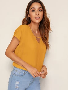 SHEIN LUNE Top unicolor cortado V - Mostaza Amarilla - Ver 5