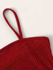 SHEIN 羅紋針織吊帶上衣 - 酒紅色 - 查看 3