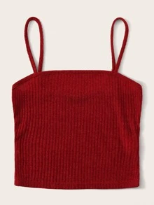 SHEIN 羅紋針織吊帶上衣 - 酒紅色 - 查看 5