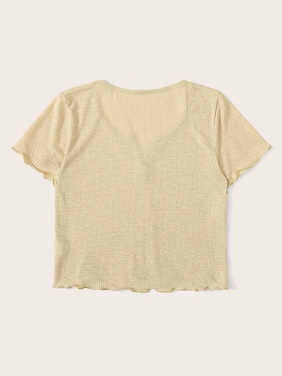 V-neck Lettuce Trim Solid Crop Tee