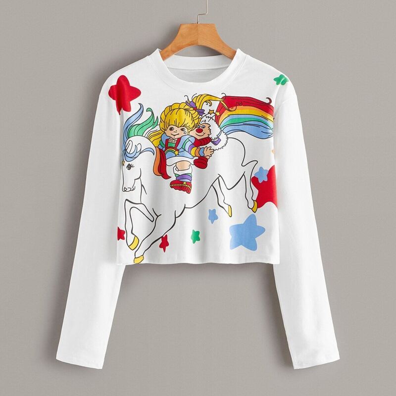 

Cartoon & Star Print Tee, White