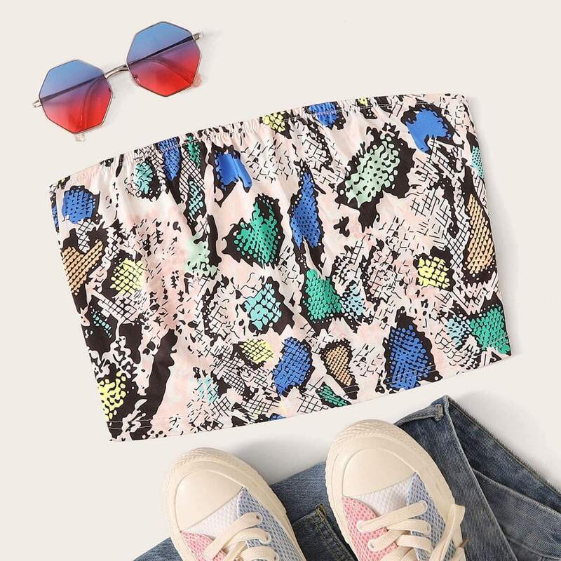 

Snakeskin Print Crop Tube Top, Multicolor
