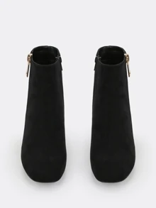 Almond Toe Zipper Detail Chunky Heel Booties - Black - View 3