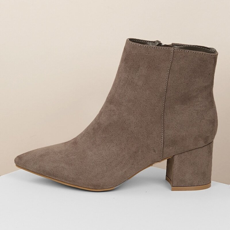 

Pointy Toe Chunky Heel Ankle Boots, Khaki