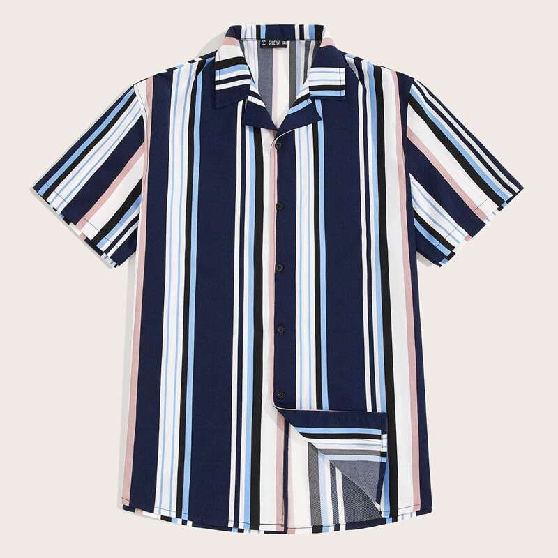 

Guys Revere Collar Striped Shirt, Multicolor
