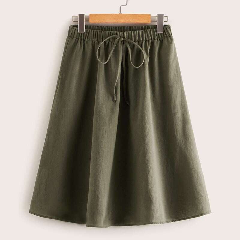 

Tie Front Elastic Waist Skirt, Army green