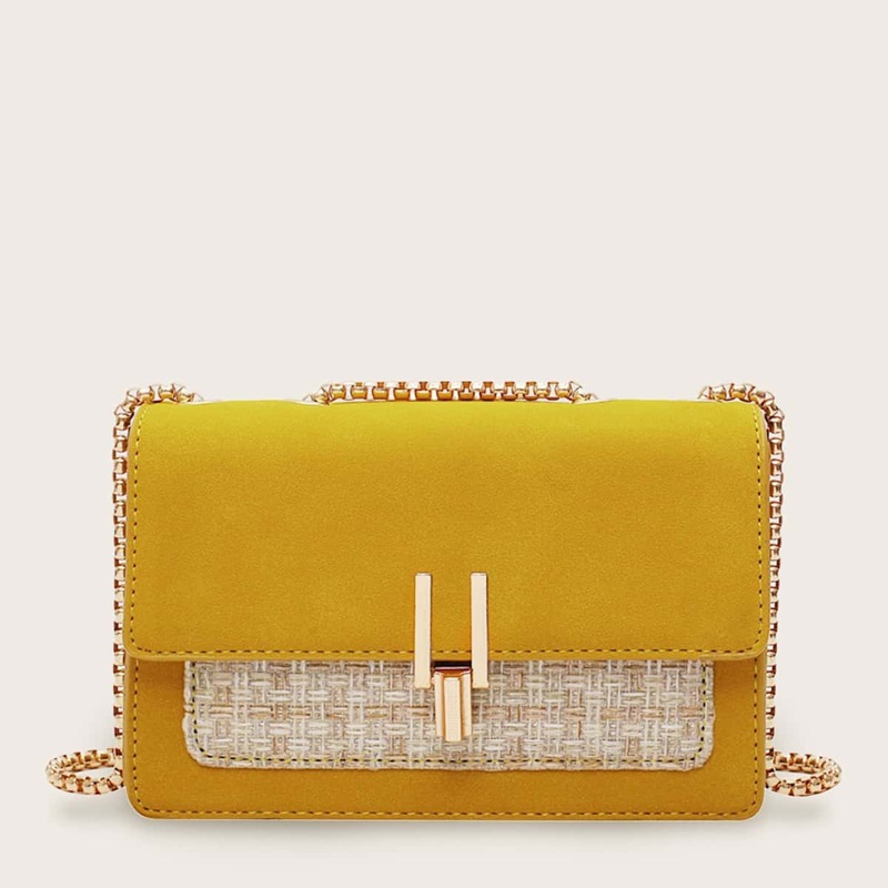 

Push Lock Suede Chain Bag, Yellow
