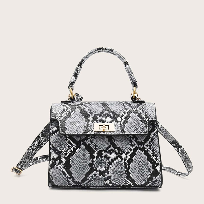

Snakeskin Print Satchel Bag, Multicolor