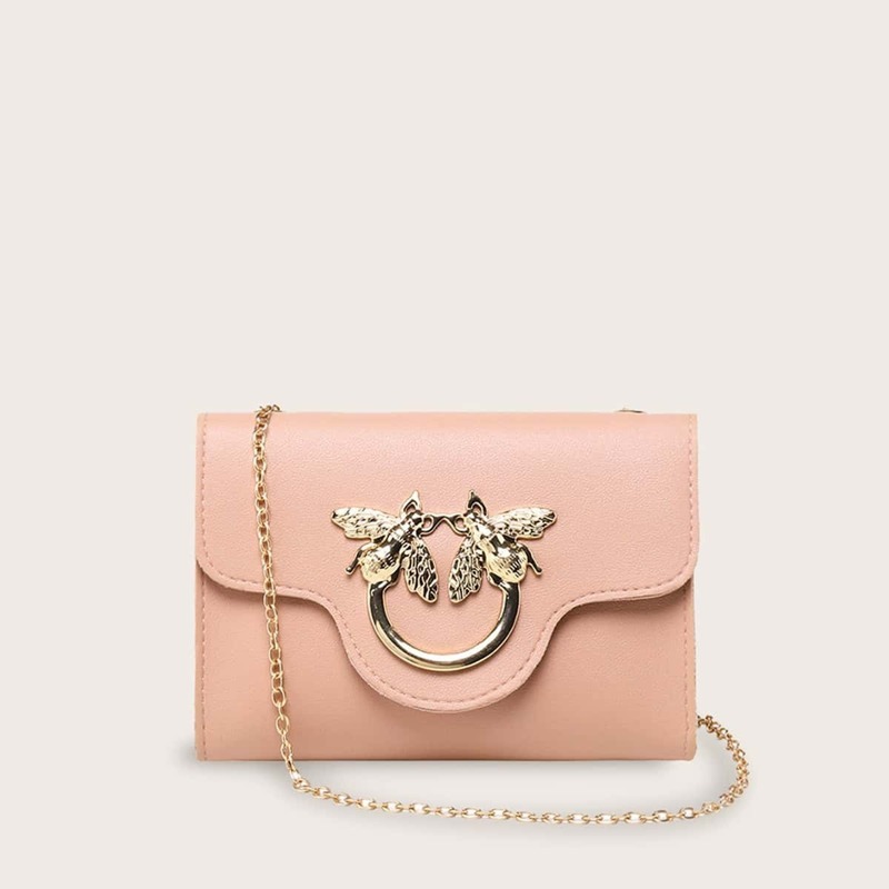 

Metal Decor Flap Chain Bag, Pink
