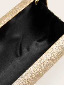 Metal Leaf Decor Glitter Evening Bag - Gold - View 5
