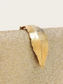 Metal Leaf Decor Glitter Evening Bag - Gold - View 4