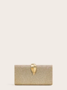 Metal Leaf Decor Glitter Evening Bag - Gold - View 1