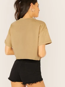 SHEIN EZwear Top de hombros caídos unicolor - Caqui - Ver 2