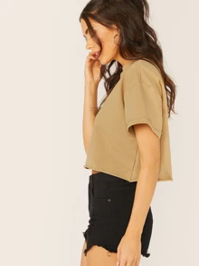 SHEIN EZwear Top de hombros caídos unicolor - Caqui - Ver 3