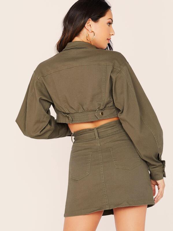 cropped denim jacket and skirt set