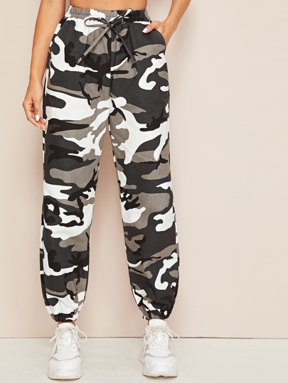 ROMWE Camo Print High-Rise Drawstring 