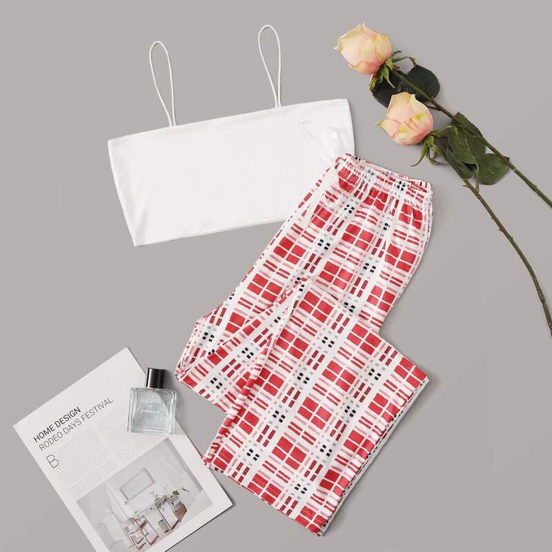 

Cami Top With Plaid Pants PJ Set, Multicolor
