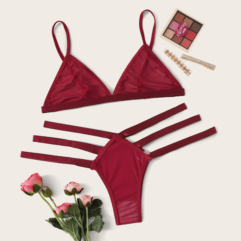 

Ladder Cutout Sheer Lingerie Set, Burgundy