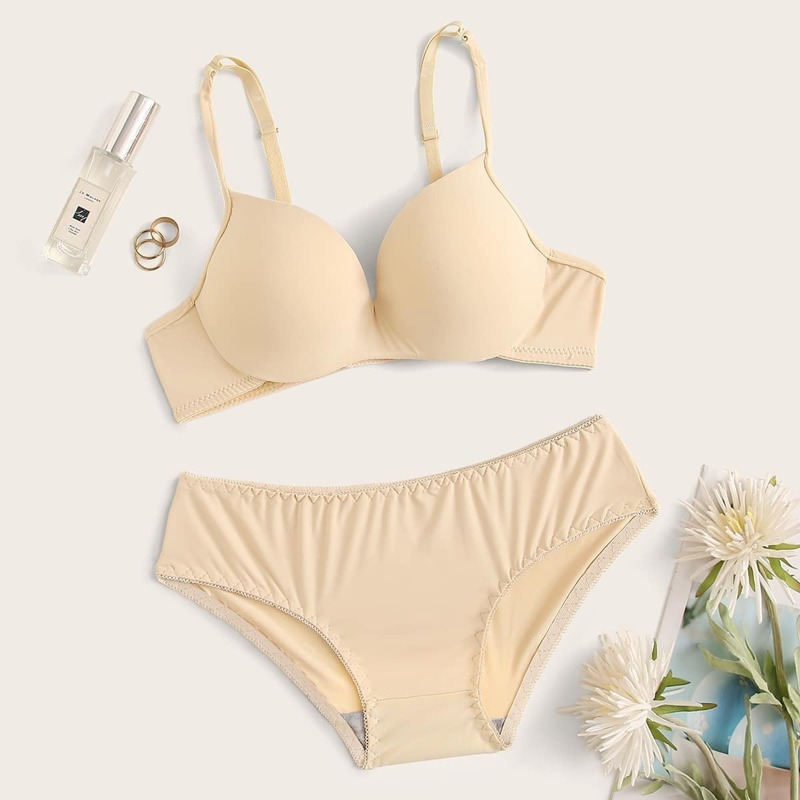 Adjustable Strap Push Up Lingerie Set, Nude