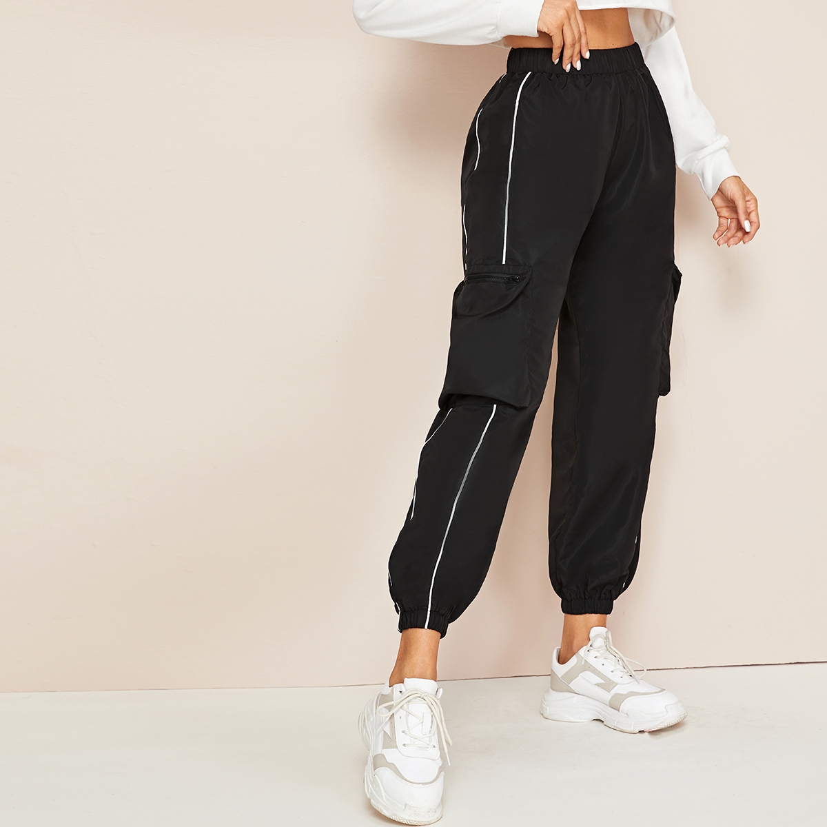 Image of Contrast Piping Windbreaker Cargo Joggers