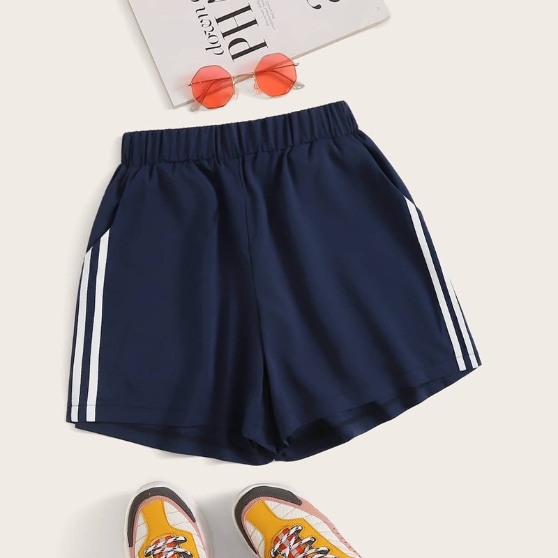 Side Stripe Tape Track Shorts, Navy