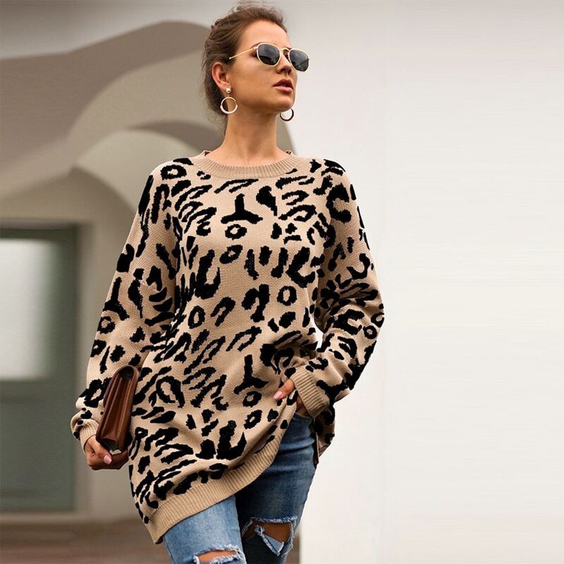 

Leopard Drop Shoulder Oversized Sweater, Multicolor