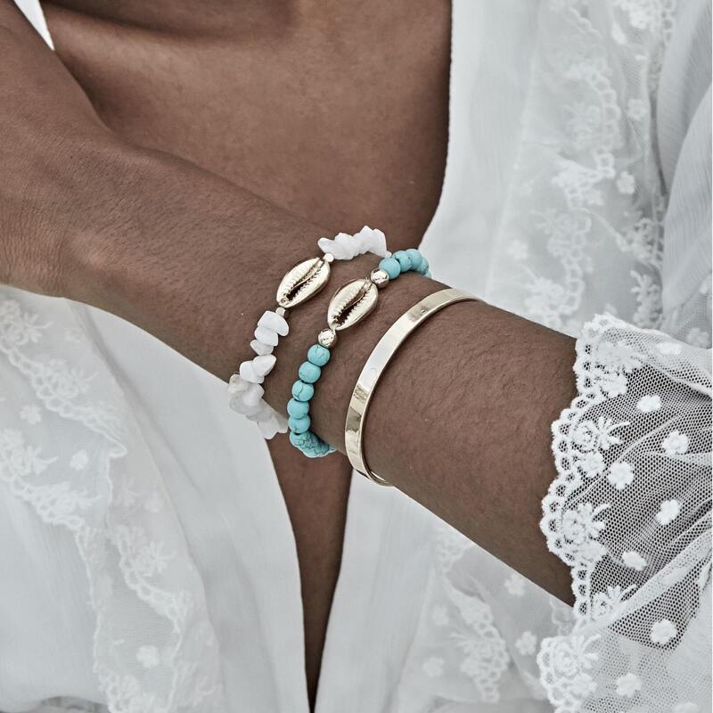 

Shell & Bead Design Bracelet 3pcs, Multicolor