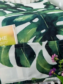 Tropical Leaf Print Microwave Oven Dust Cover - Multicolor - View 4