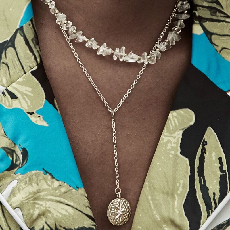 

Coin Charm Beaded Layered Chain Necklace 1pc, Gold