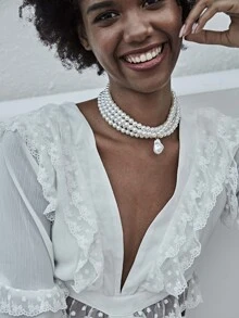 Layered Faux Pearl Design Choker 1pc - White - View 2