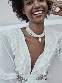 Layered Faux Pearl Design Choker 1pc - White - View 3