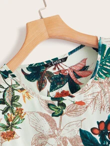 SHEIN LUNE Batwing Sleeve Botanical Print Top - Multicolor - View 3