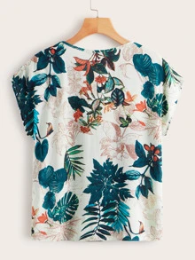 SHEIN LUNE Batwing Sleeve Botanical Print Top - Multicolor - View 2
