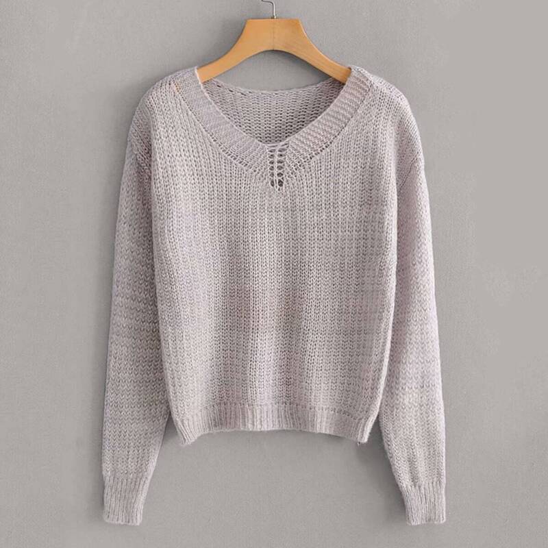 

Drop Shoulder V-neck Sweater, Grey
