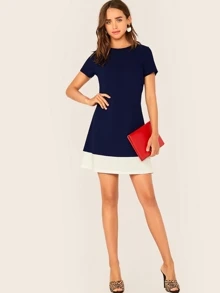 SHEIN Privé Contrast Hem A-line Dress - Navy Blue - View 5
